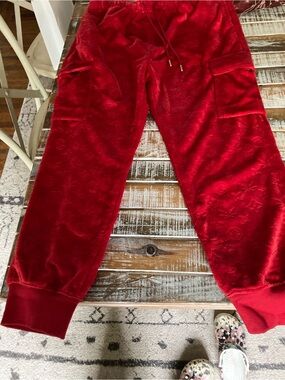 Madison Article Red Velour Jogger Pants with Drawstring